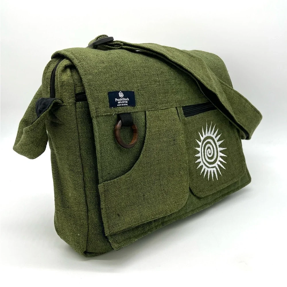 Multi pocket Cotton Embroidered Laptop Messenger Bag